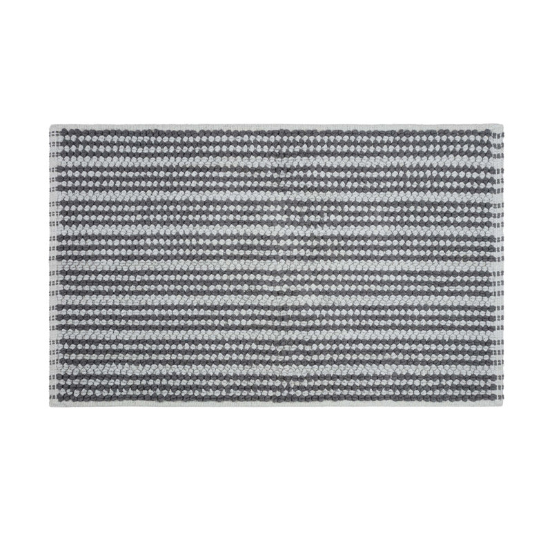 Martex Bath Rug, Contrast Stripe Charcoal