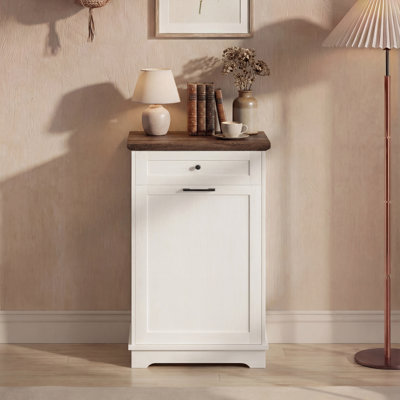 Tilt Out Trash Cabinet 13 Gallons, Wooden Free Standing, 1-Drawers (Not include trash can), Antique White
