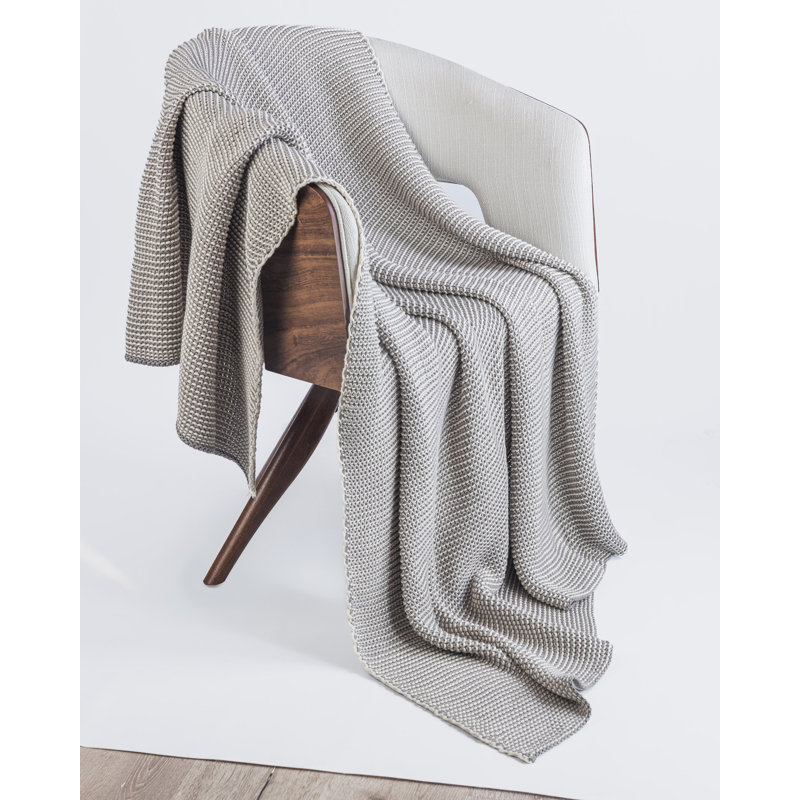 Gray Knitted Cotton Machine Washable Throw Blanket
