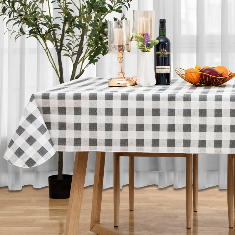 Waterproof Rectangle Checkered Vinyl Tablecloth with Flannel Backing,52" X 70" Grey White