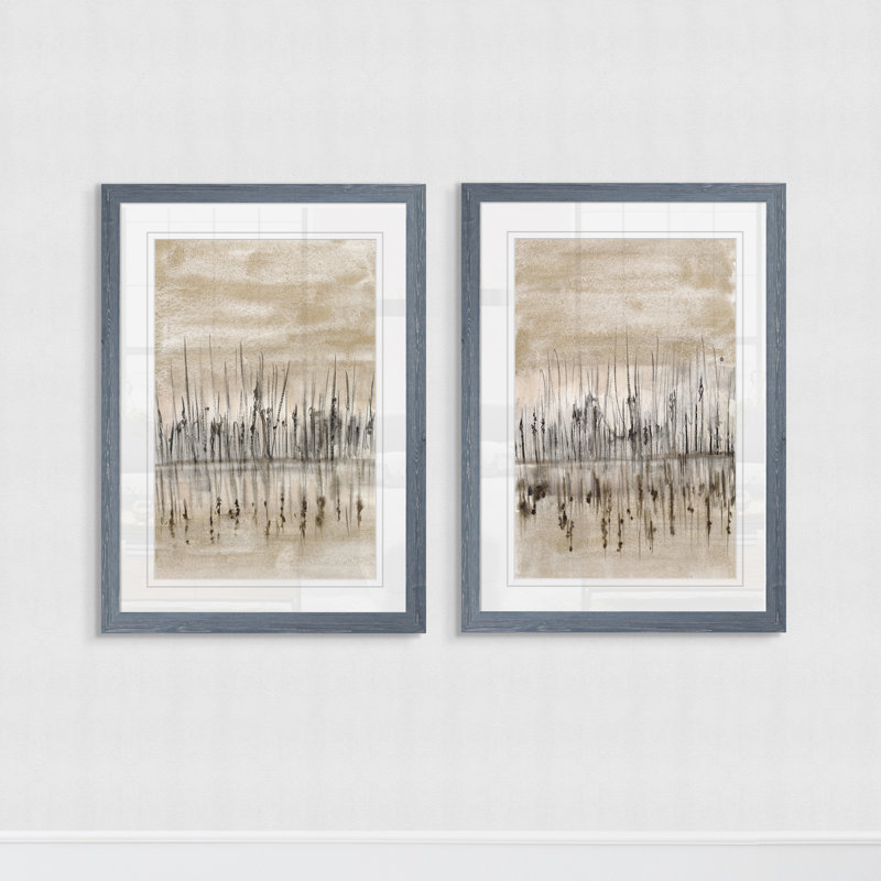 «Marshline Reflection I» par Vincent Van Gogh, ensemble de 2 cadres sur toile, H 20 po x l 32 po, Grey