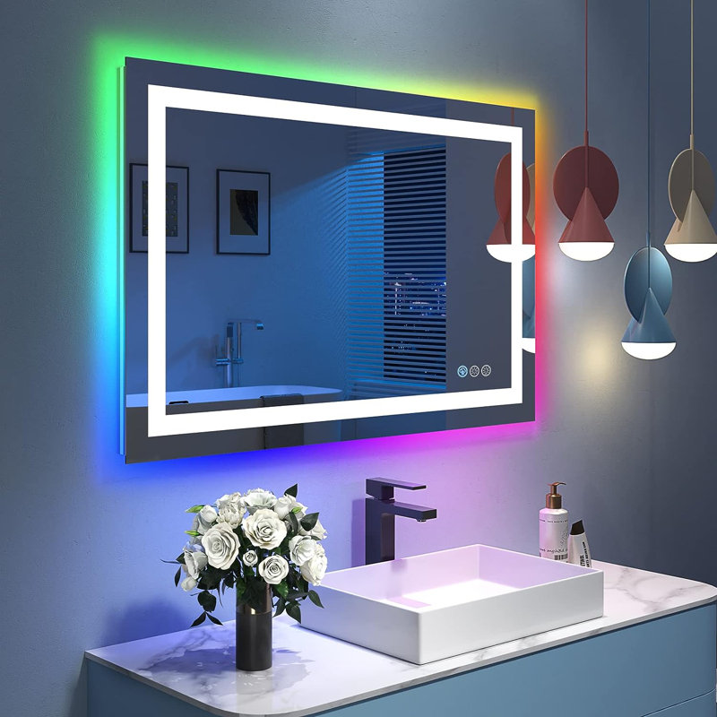 Miroir de salle de bain / meuble-lavabo en verre trempé rétro-éclairé et certifié anti-buée à DEL certifié UL - Basics by Wayfair ™
