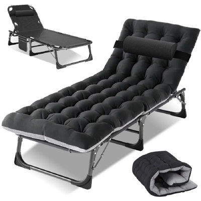Outdoor Courtyard Patio Chaise Lounge Folding Chaise Lounge, Adjustable 5 Position Reclining Folding