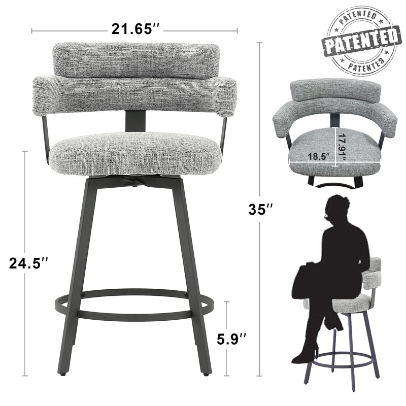 Tabouret de bar et de comptoir Kassy , Tabouret de comptoir (siège d'une hauteur de 24 p, Gris