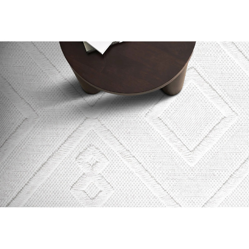 Elegant White Area Rug, 5.2 x 7.5 ft | 100% Polypropylene, 0.4 in Pile Height, 1400 g/m² | Machine Woven with Durable Cotton/Jute Base, 89600 Thread Points | Easy to Clean, Perfect for Living Room & Bedroom Décor