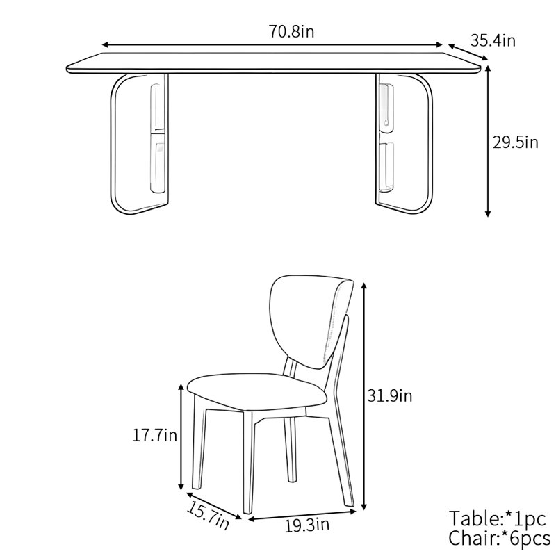 Ensemble de table de salle à manger simple européen moderne, H 29,5 po x L 70,8 po x l 35,4 po