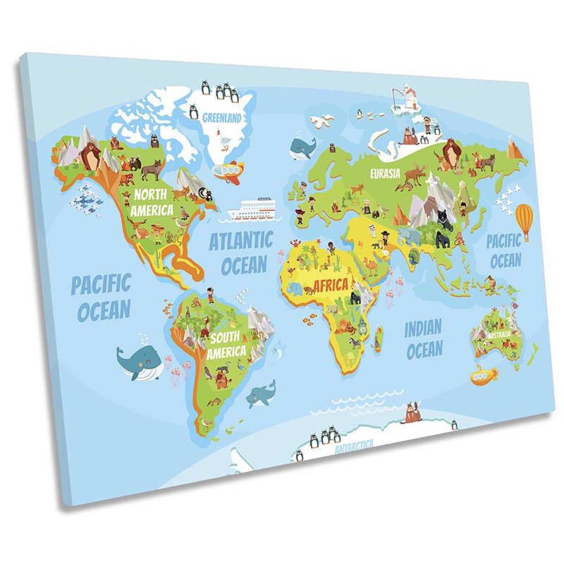 Map Of The World Kids - Wrapped Canvas Art Prints, 30.5cm H x 45.7cm W x 2cm D