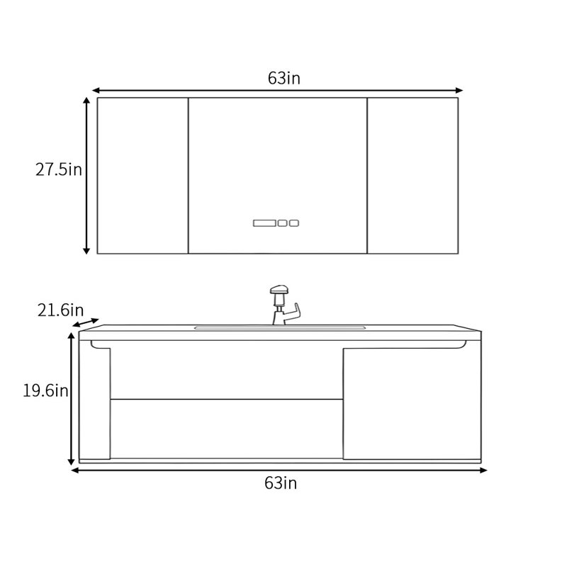 Armoire de salle de bain luxueuse de style italien, H 19,6 po x l 63 po x P 21,6 po