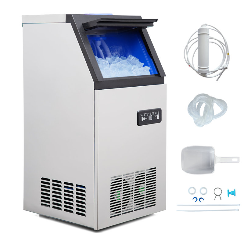 Machine à glaçons commerciale, machine à glaçons sous comptoir en acier inoxydable avec grande capacité de stockage de glaçons, machine à glaçons autoportante pour restaurant, bar, cafés, bureau à domicile
