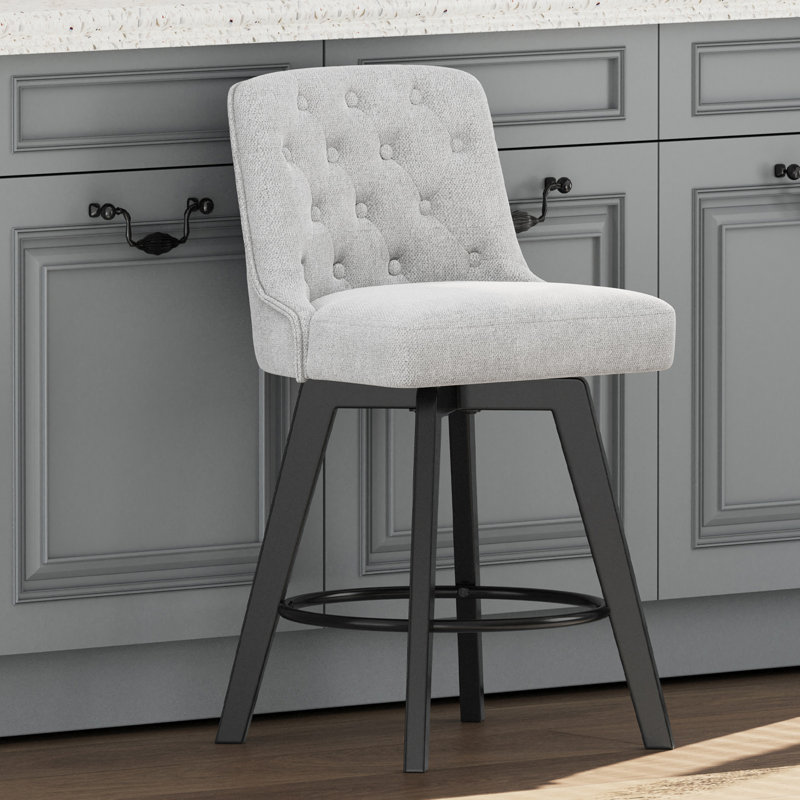 Swivel Upholstered 26'' Counter Stool Wood Leg, Greige, Counter Stool (26" Seat Height), 1
