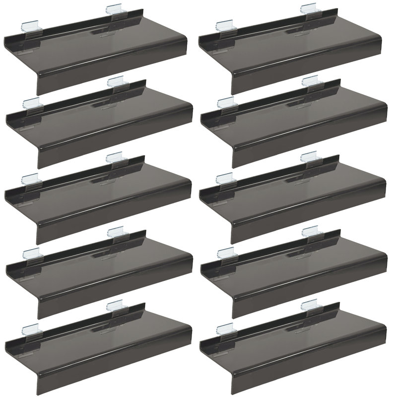 Étagère à chaussures de luxe en acrylique pour mur à lattes, l 10 po x H 1,25 po x P 4 po, gris fumée, paquet de 10