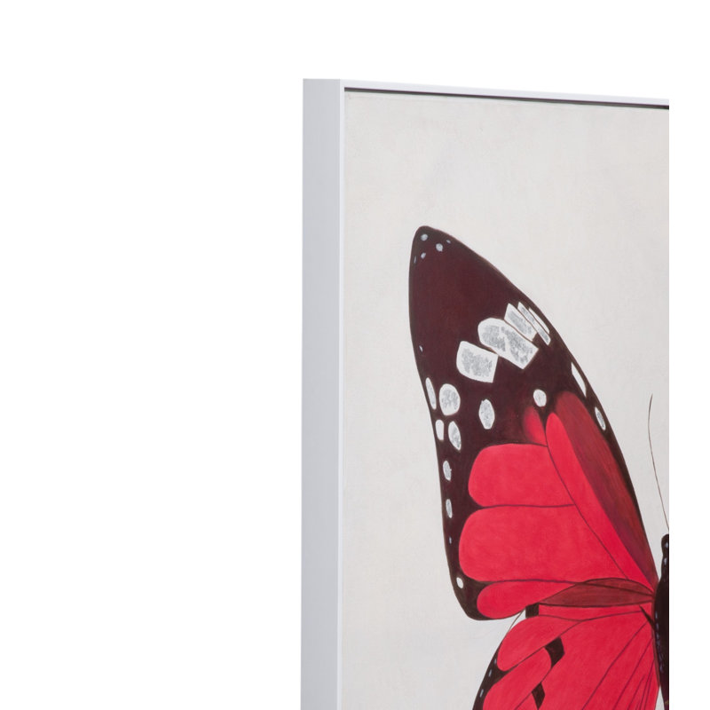 Butterfly Hand-Painted 2-Piece Framed Canvas Wall Art in White