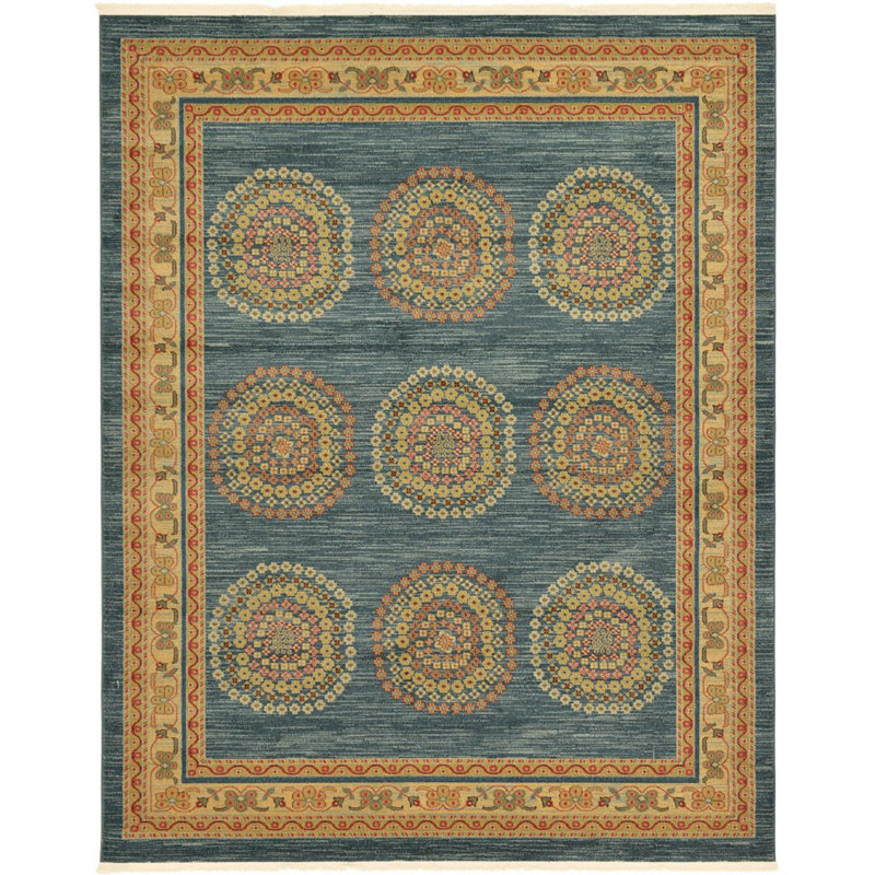 Tapis bleu / floral Jaeden, Rectangle 3 pi 3 po x 5 pi 3 po