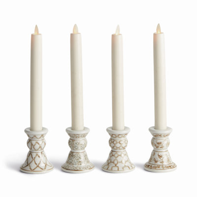 Champagne Chine Ceramic Chinoiserie Mini Taper Holders, Set of 4
