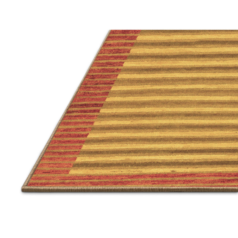 Tapis rayé en laine / polyester tissé à la machine Edgemon - brun / jaune, Rectangle 8 pi x 10 pi