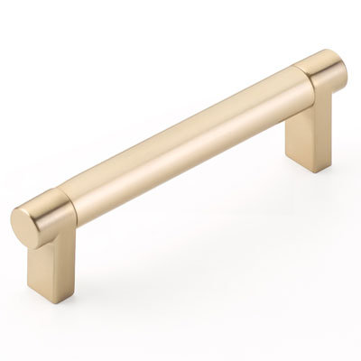 Emtek Select Cabinet Pull w/ Rectangular Stem & Smooth Bar, Satin Brass, 4" Center to Center