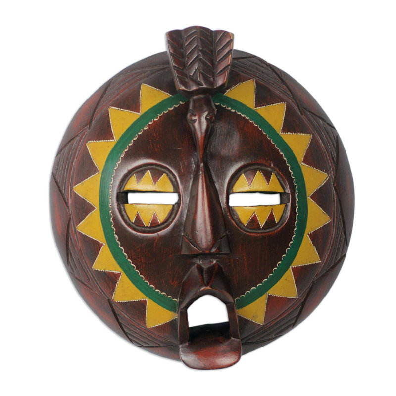 Masque de bois africain à tournesol rond