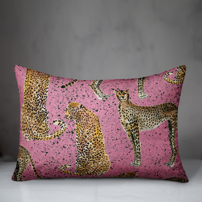 Coussin extérieur Cheetahs On, H 14 po x l 20 po, Rose