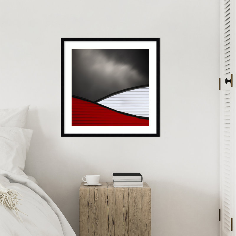 «Wavy red White toit» par Sayreville, impression sur bois encadrée, H 25 po x l 25 po