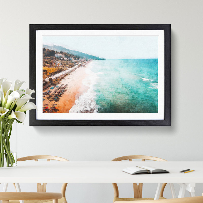 Beach & Seascape In Greece - Picture Frame Painting, 33cm H x 45cm W x 2cm D, Black