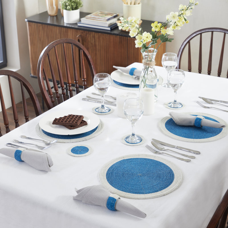Cromwell Glass Patchwork Round, Blue/White