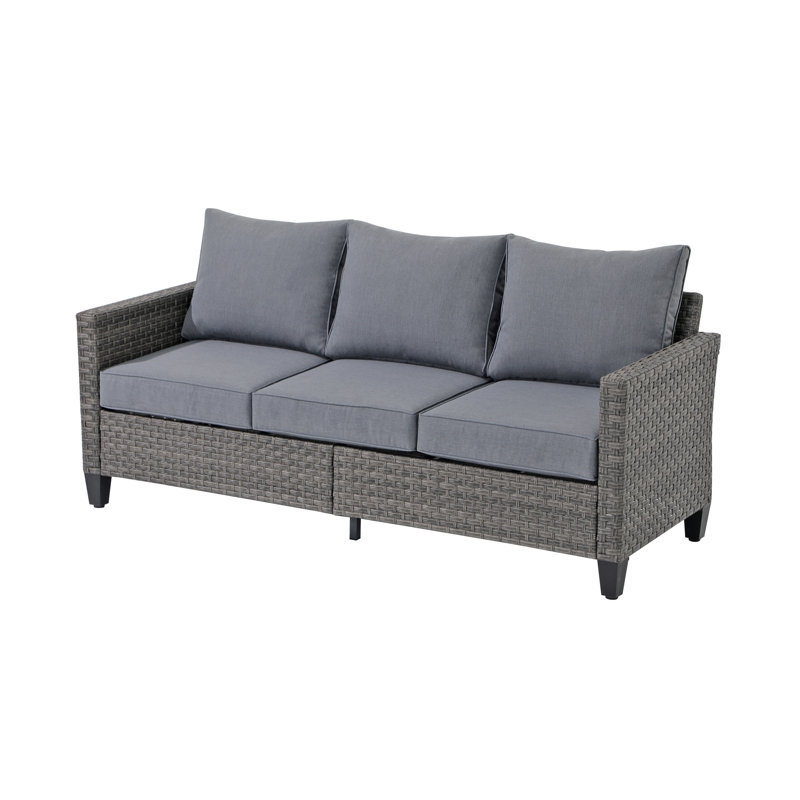 Canapé d'extérieur en osier avec coussins, Cadre gris / coussin gris