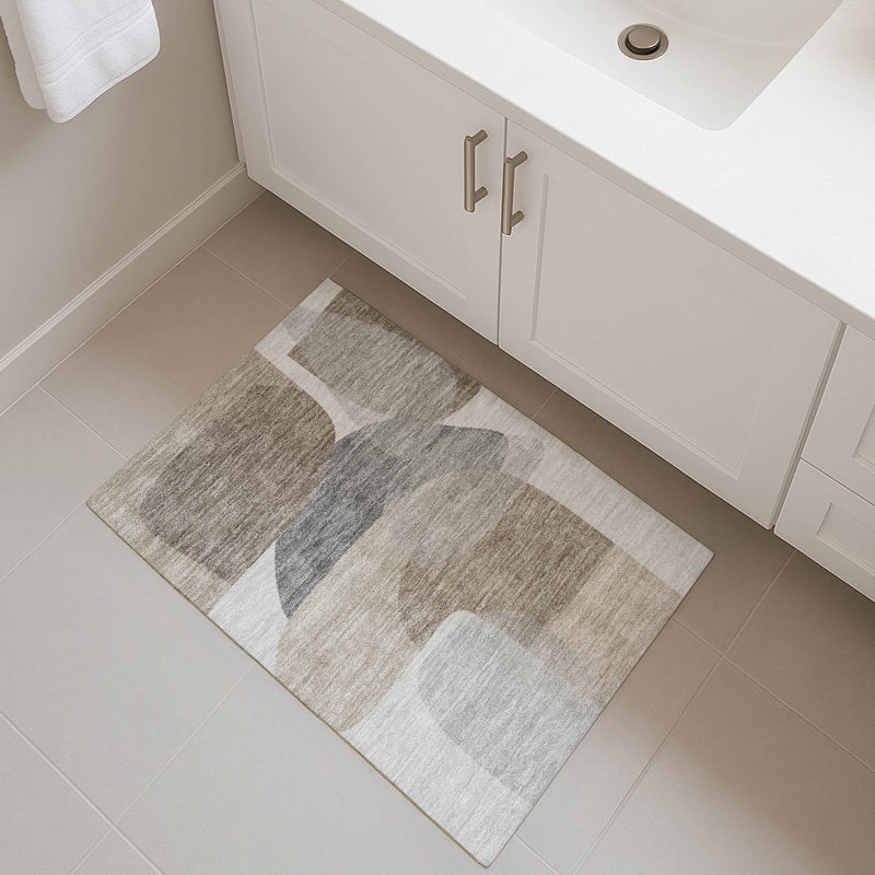 Premium Machine Washable Mayfield AMF2121 Blocks Rug, 1'8" x 2'6", Taupe
