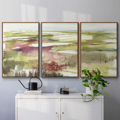 «Bourgogne Flower Horizon II», impression de cadre flottant 3 pièces