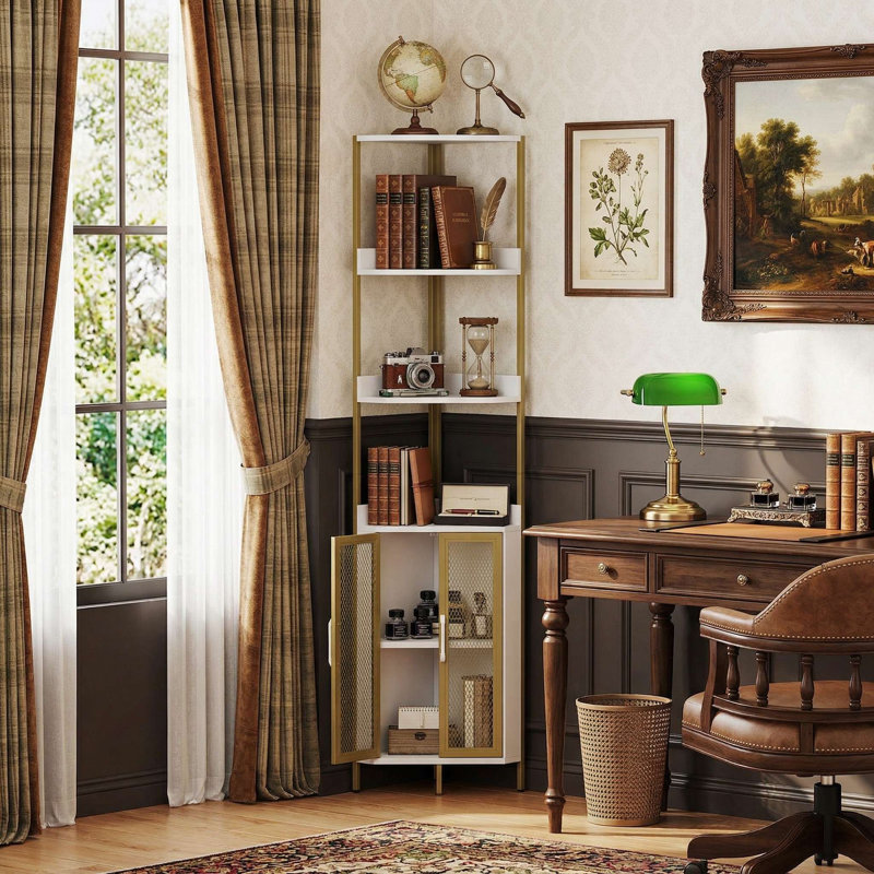 Étagère de rangement de style industriel sur pieds à hauteur de 67 po à 6 niveaux avec armoire fermée