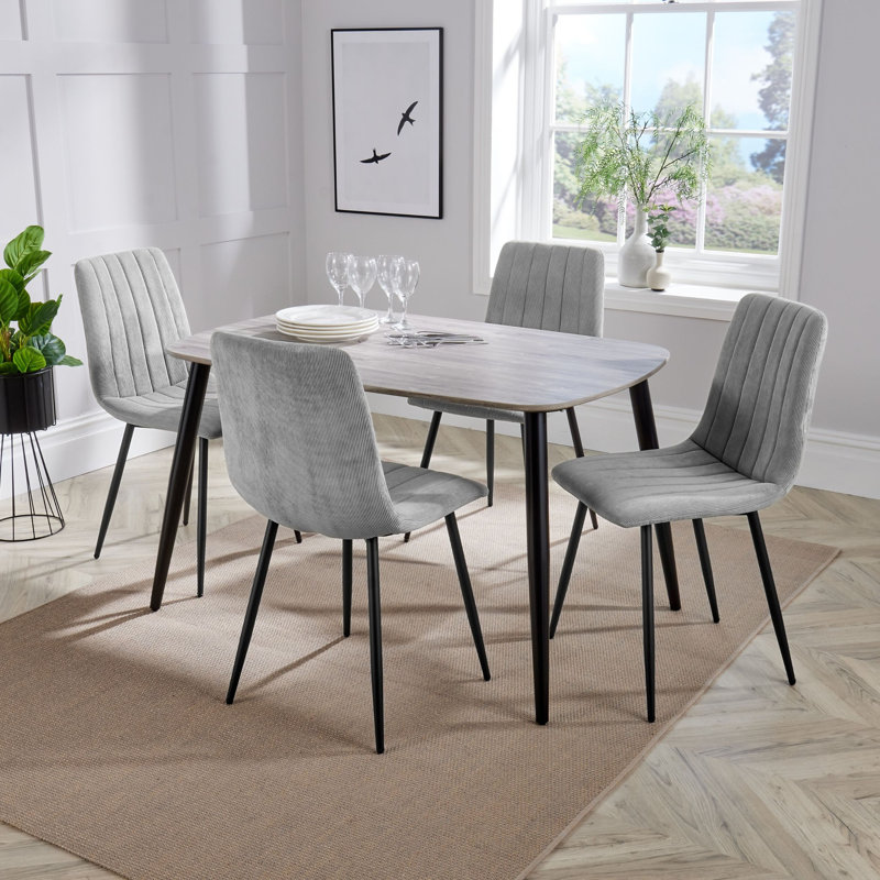 Aspen 1200mm foiled rect. table & 4 fabric chair Set, Grey, Light Grey