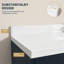 Plan de toilette en surface solide de 107 cm (42 po) de largeur x 53 cm (21 po) de profondeur, avec lavabo intégré à droite, dosseret de 9 cm (3,5 po) et robinet à 3 trous à entraxe de 20 cm (8 po).