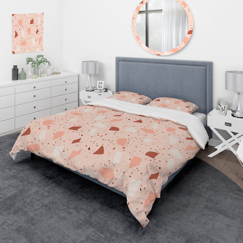 Ensemble de housse de couette Mid-Century rose et brun Terrazzo I - polyester microfibre