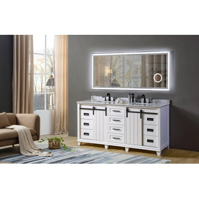 72 " W Freestanding Standard Free Standing 2 Double Vanity Bathroom Vanity With Marble Top with Mirror