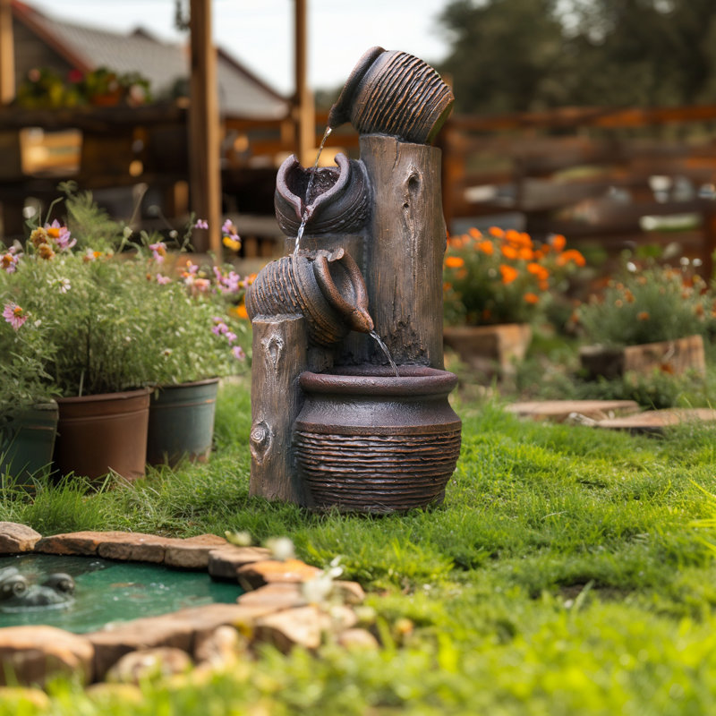 23.62"H Resin LED Fountain With Pots