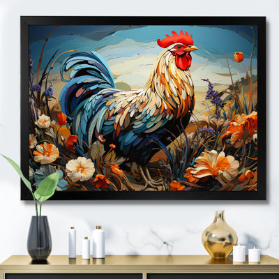 Rooster Floral Farm Meadow - Rooster Animal Wall Art