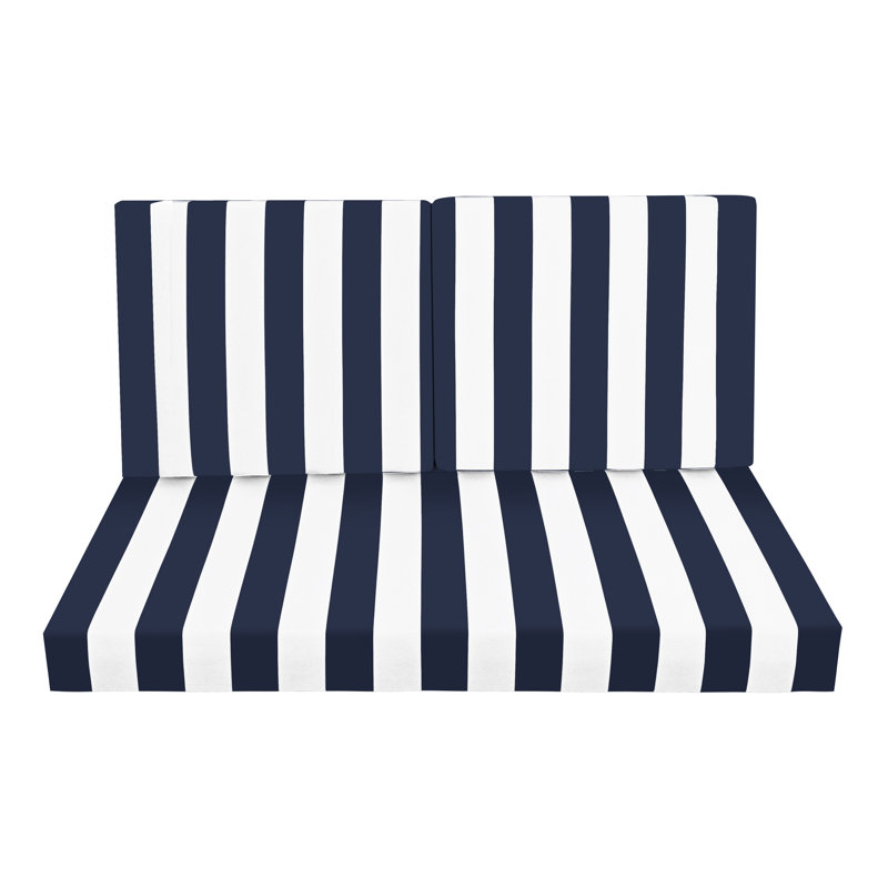 Outdoor Deep Seat Cushions Set, Waterproof Patio Furniture Cushions, 48w X 24d X 4.5h Inches, Blue White Stripe