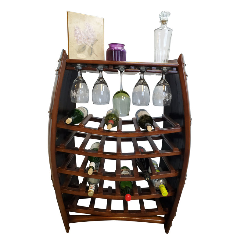 29 Bottle Solid Wood Floor Wine Bottle & Glass Rack in Brown