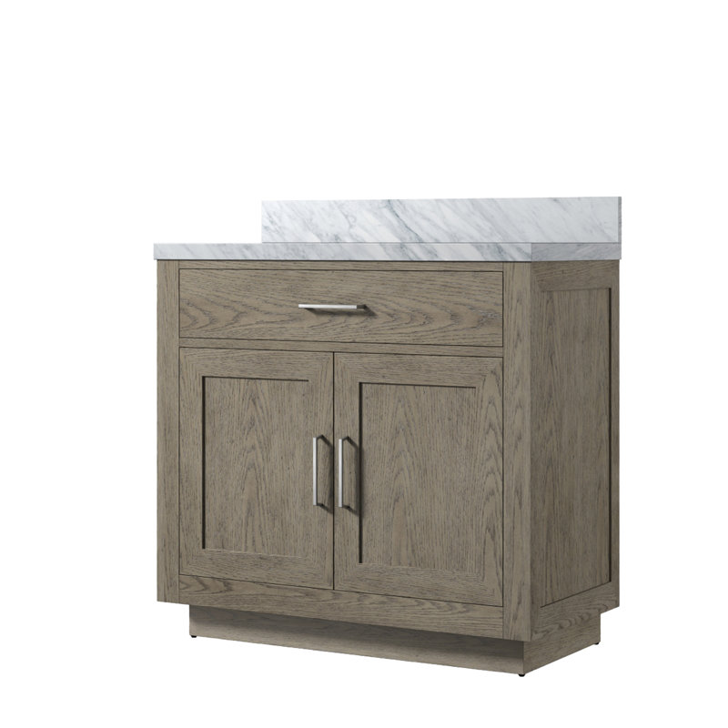 Meuble-lavabo double Shelter, Chêne gris, Quartz blanc, 36"
