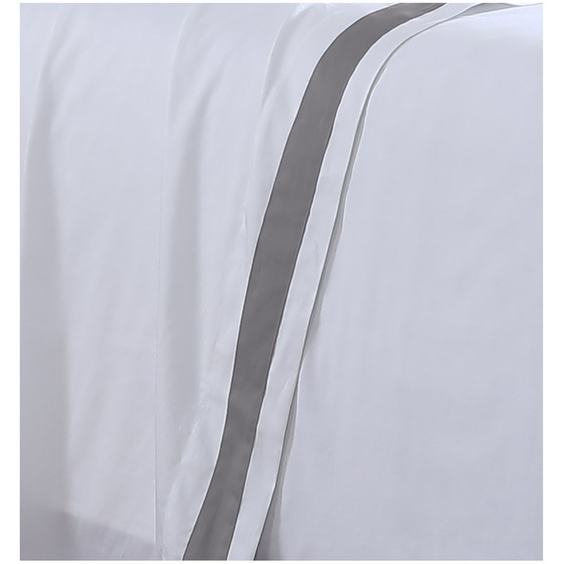 300 Thread Count Cotton Quality Sateen Sheet Set, Full Sheet Set + 1 Fitted Sheet + 2 Pillowcases, White/Gray