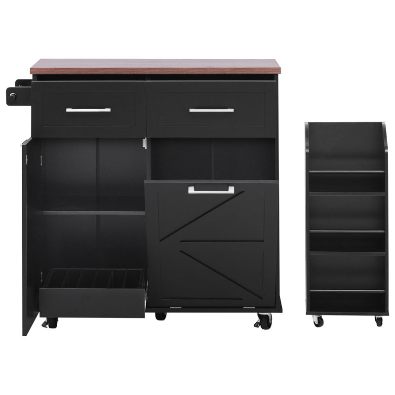 47.2" Farmhouse Kitchen Island With Drop Leaf, Black