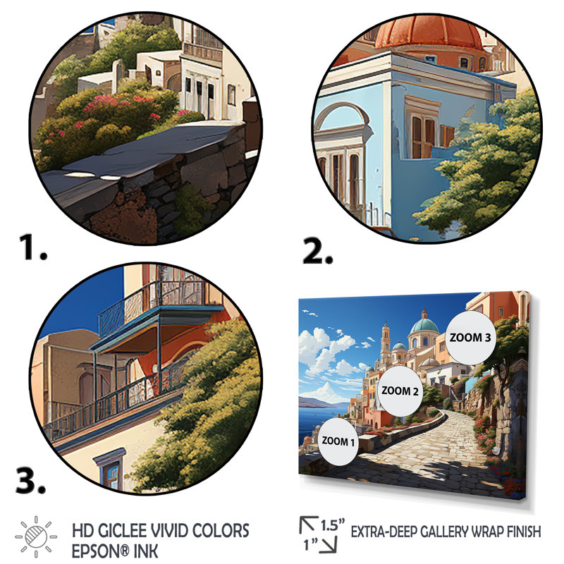 «Italian Coastal Village I», art mural paysage italien, Cadre doré à coins fermés, H 34 po x l 44 po x P 1,5 po