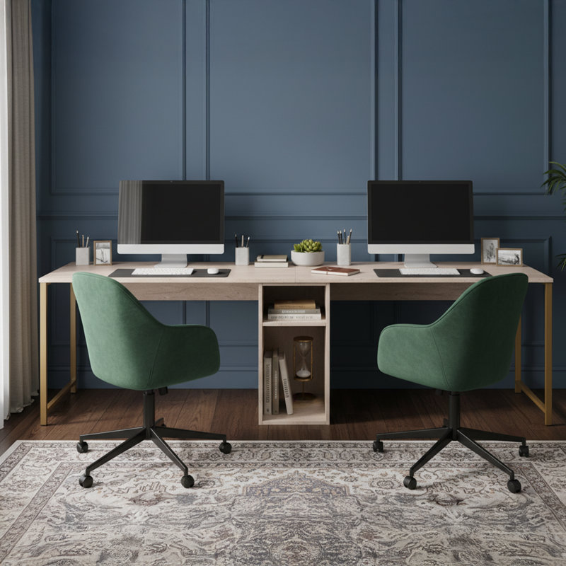 Bureau d'étude 95 po pour 2 personnes, Traverten / or