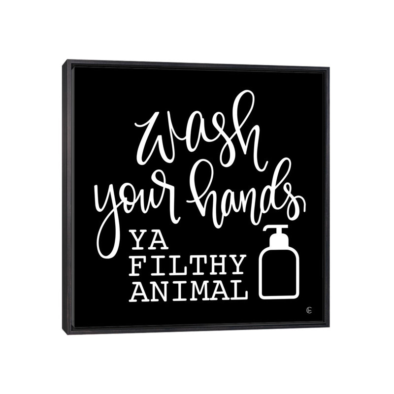 «Wash Your Hands» - impression, Cadre noir vieilli, H 37 po x l 37 po x P 1,5 po