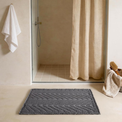 Bath Rugs, Extra Soft Absorbent Waffle Bath Mat Quick Dry & Washable, Grey Bathroom Rug for Shower Floor with Boho Decor, 20"x30" Grey