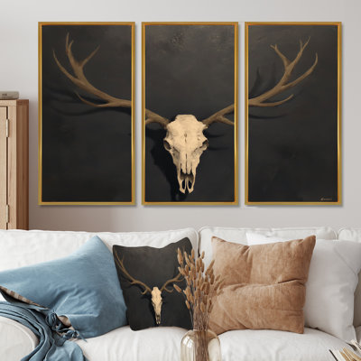 White Antler Glow Accented With Gold  - Skull Wall Art Set