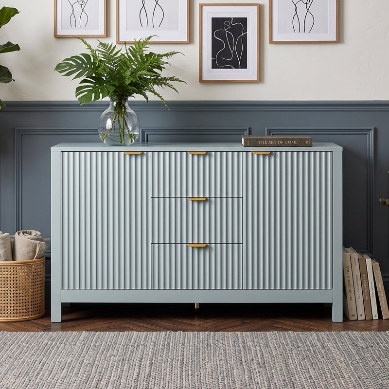 Buffet en bois avec tiroirs, tablettes et portes, Cyan