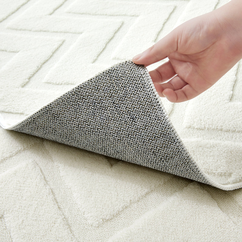 Geometric Machine Tufted Shag Area Rug, Rectangle 60 x 110 cm, Cream