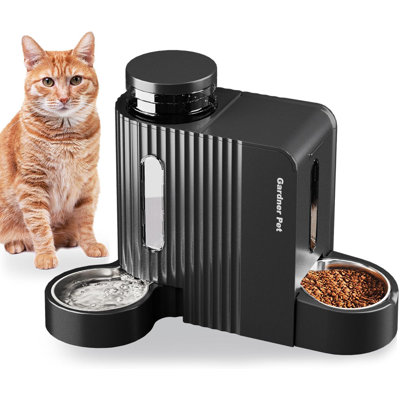 Automatic Gravity Cat Food Feeder and Water Dispenser Stainless Steel Two-in-One Set