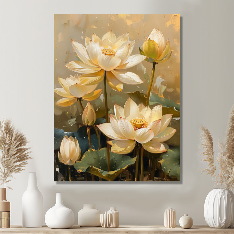 «White Green Blooming Lotus Gardens I», impression d'art mural Lotus, H 12 po x l 20 po, Toile tendue