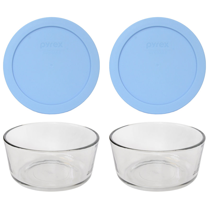 Pyrex (2) bols en verre 4 tasses et (2) couvercles en PC, Bleuet